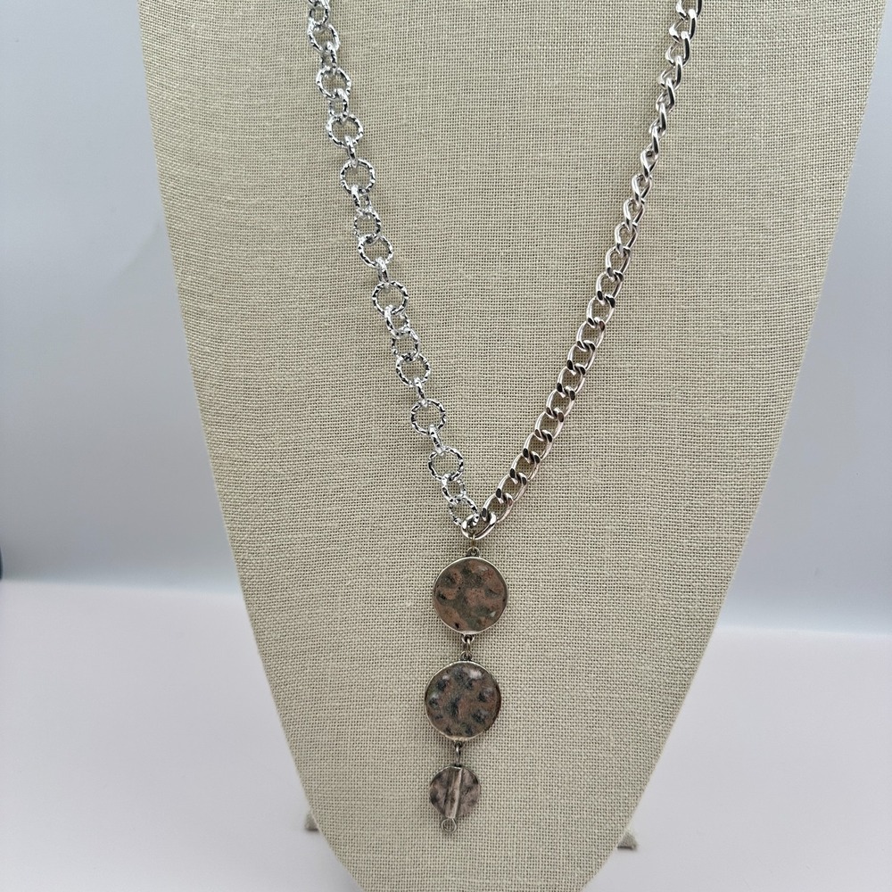 Vintage 90s Silver Tone Chain Necklace with Tiered Disc Pendant Y2K